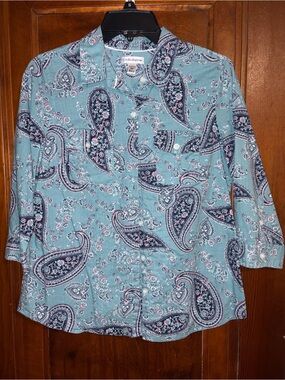 Croft & Barrow Teal Paisley Button-Up Blouse